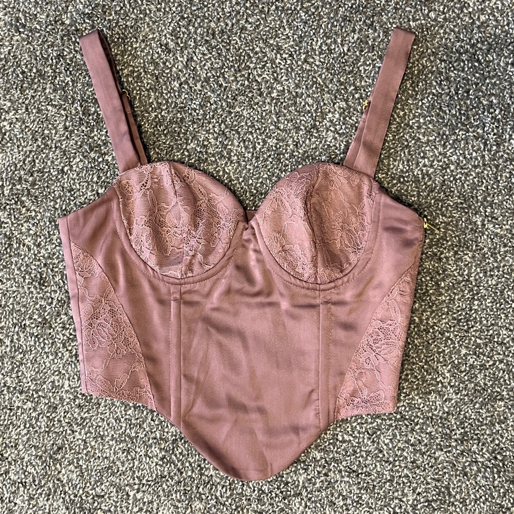 Meshki Rose Satin Lace Bustier Top Size S - Picture 3 of 6